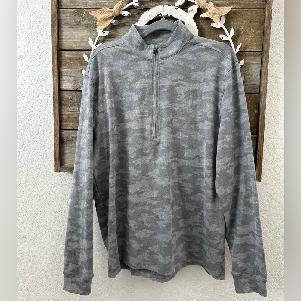 Johnnie-O Rodney gray camo performance MICRO FLEECE 1/4 ZIP PULLOVER men’s L